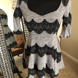 Gray mini dress with lace detail